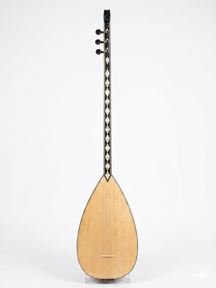 Walnut and spruce short neck baglama KAYA-4 with decorative inlays by Sala