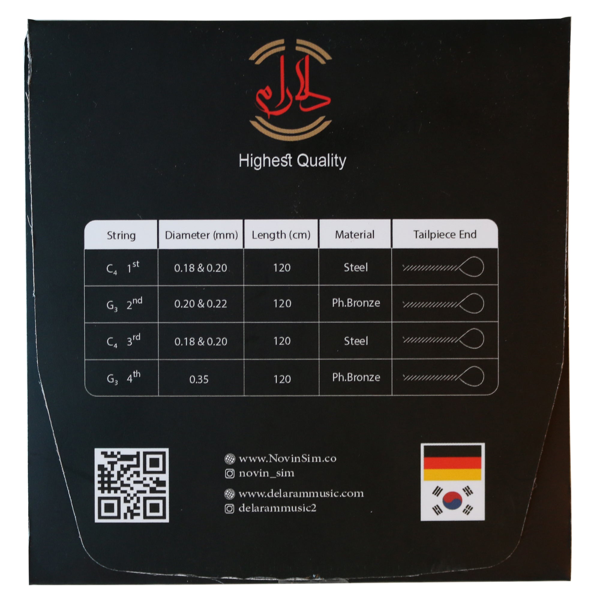 Premium Setar-Saiten NSS-204 von Novin persisches Instrumenten-Ersatzset