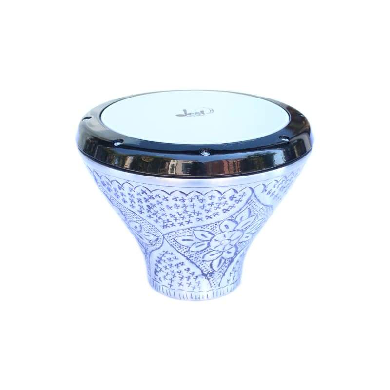 Tragbarer flacher Doumbek FLT-302 von Dest Percussion mit handgraviertem Aluminium-Korpus